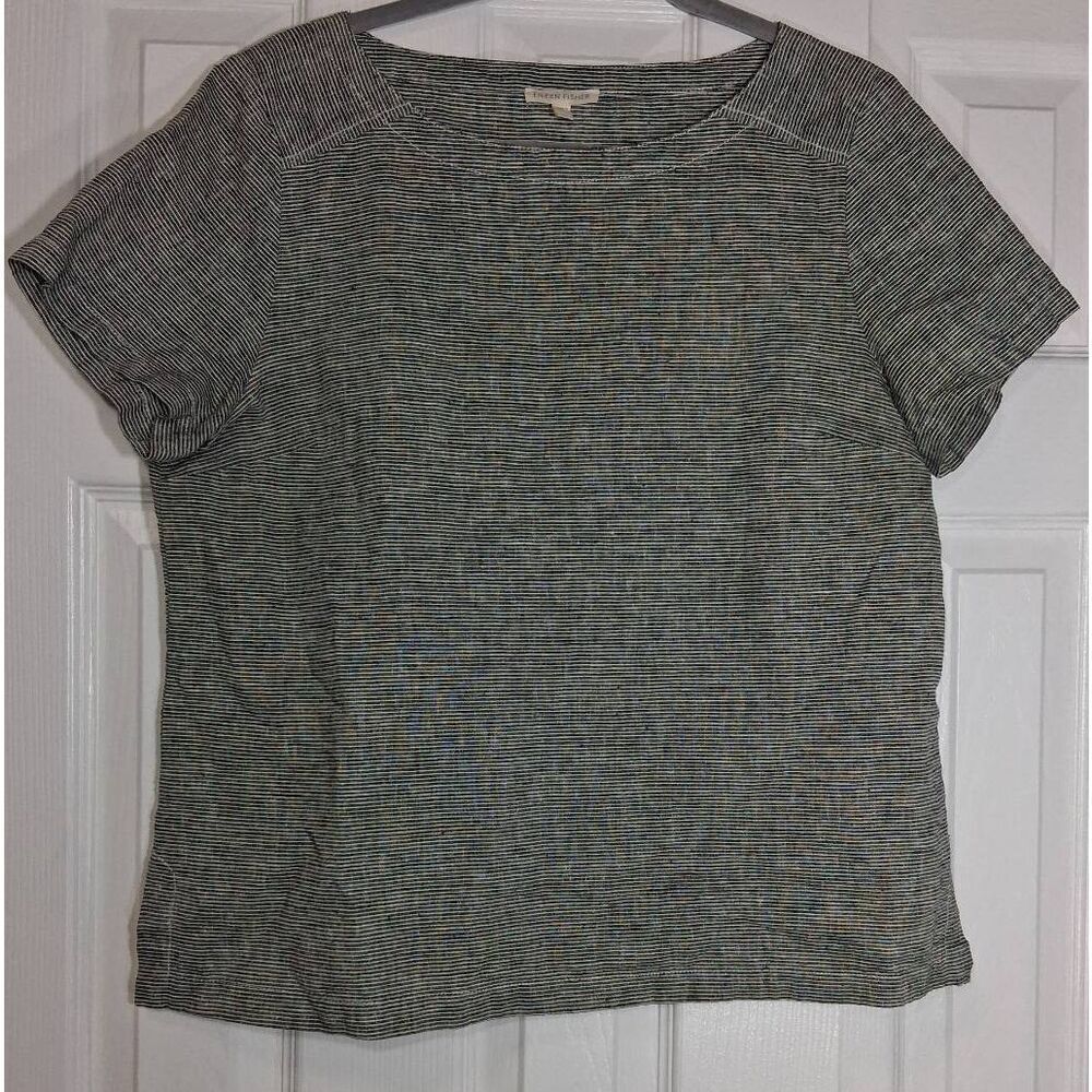 Eileen fisher womens medium hemp organic cotton shirt gray boxy top